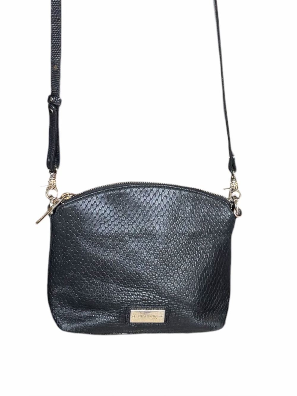 Brahmin Bag Black Textured Leather Crossbody Purse with Gold Colored Hardware